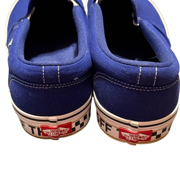 Vans Blue Slip-On Canvas Shoes With "Off The Wall" Sole Design mens size 13 - Picture 2 of 10